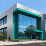 Fachada contemporânea com revestimento em ACM, vidro e esquadrias de alumínio em contexto urbano.