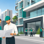 Ilustração de fachadas contemporâneas com vidro e alumínio em contexto urbano de Jundiaí