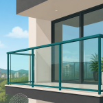 Ilustração de sacada com guarda-corpo de alumínio e vidro em edifício contemporâneo